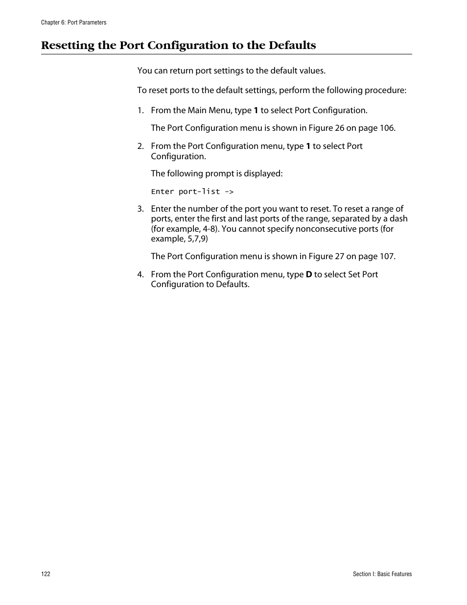 Resetting the port configuration to the defaults | Allied Telesis AT-S63 User Manual | Page 122 / 710