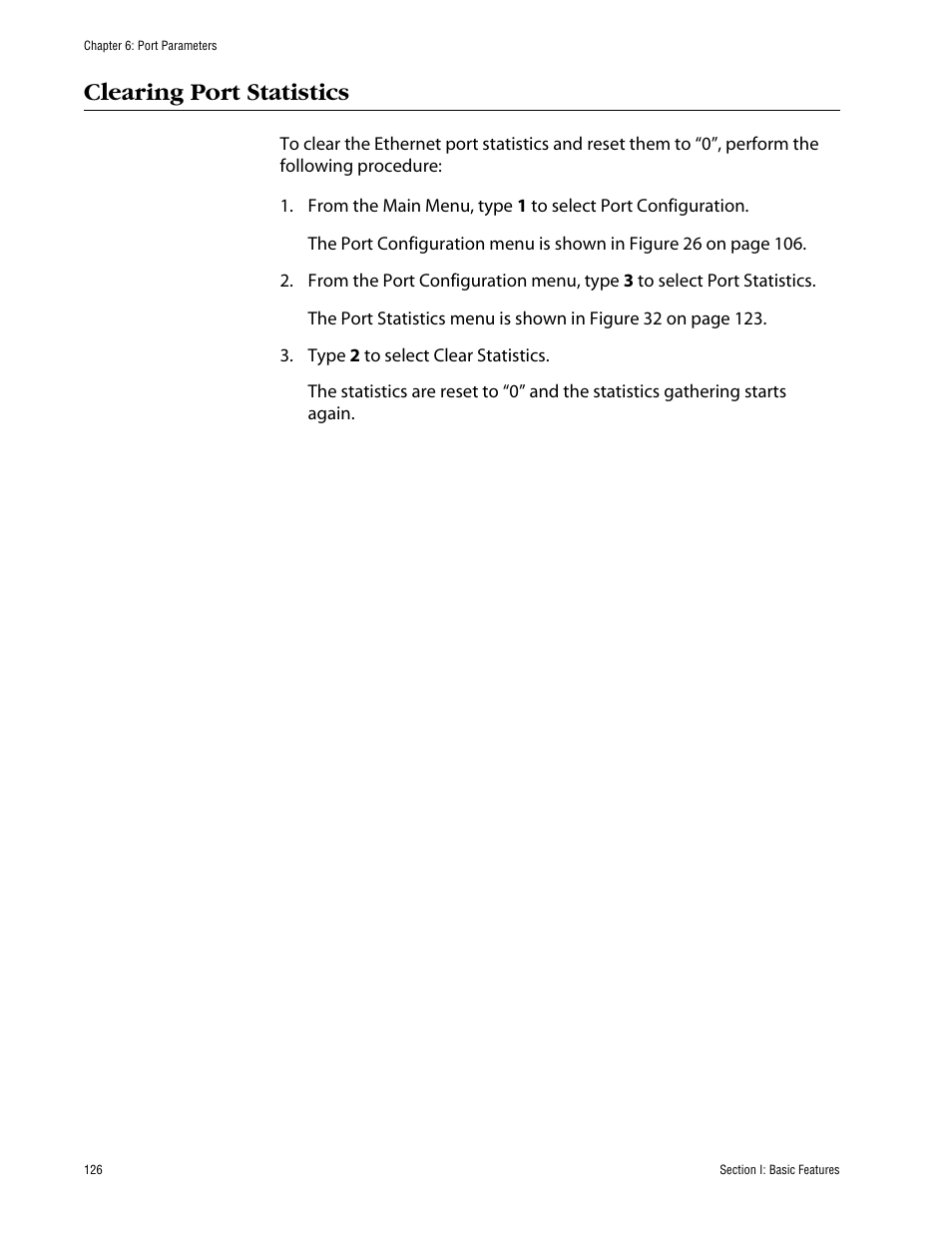 Clearing port statistics | Allied Telesis AT-S63 User Manual | Page 126 / 710