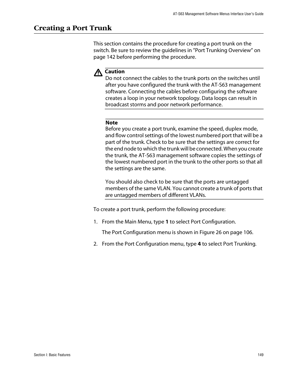 Creating a port trunk | Allied Telesis AT-S63 User Manual | Page 149 / 710