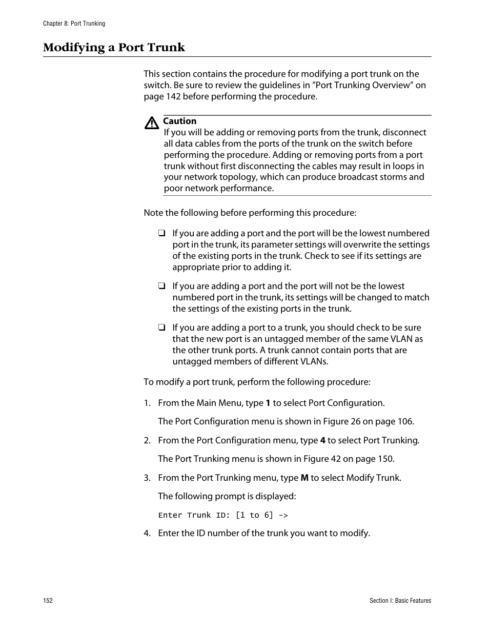 Modifying a port trunk | Allied Telesis AT-S63 User Manual | Page 152 / 710