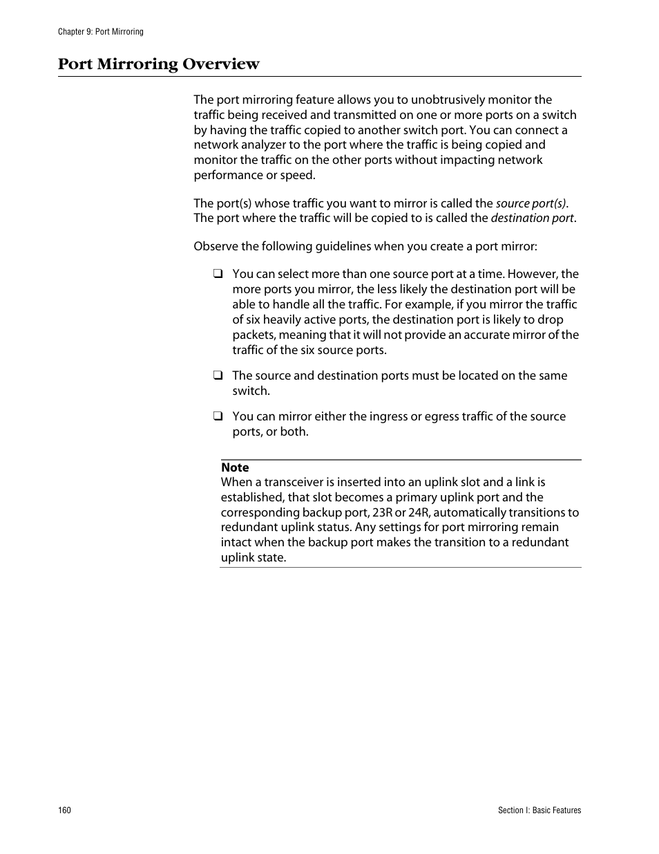 Port mirroring overview | Allied Telesis AT-S63 User Manual | Page 160 / 710