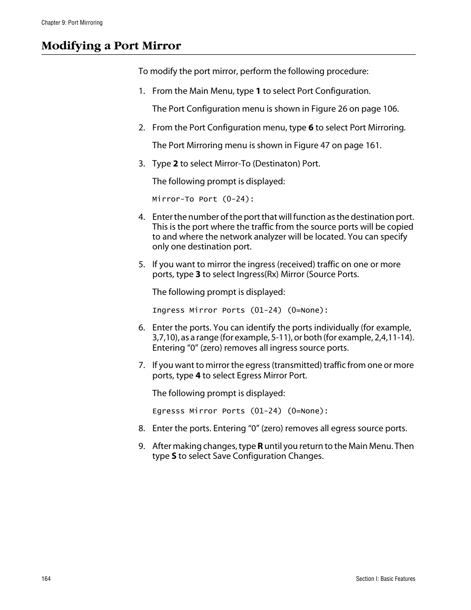 Modifying a port mirror | Allied Telesis AT-S63 User Manual | Page 164 / 710