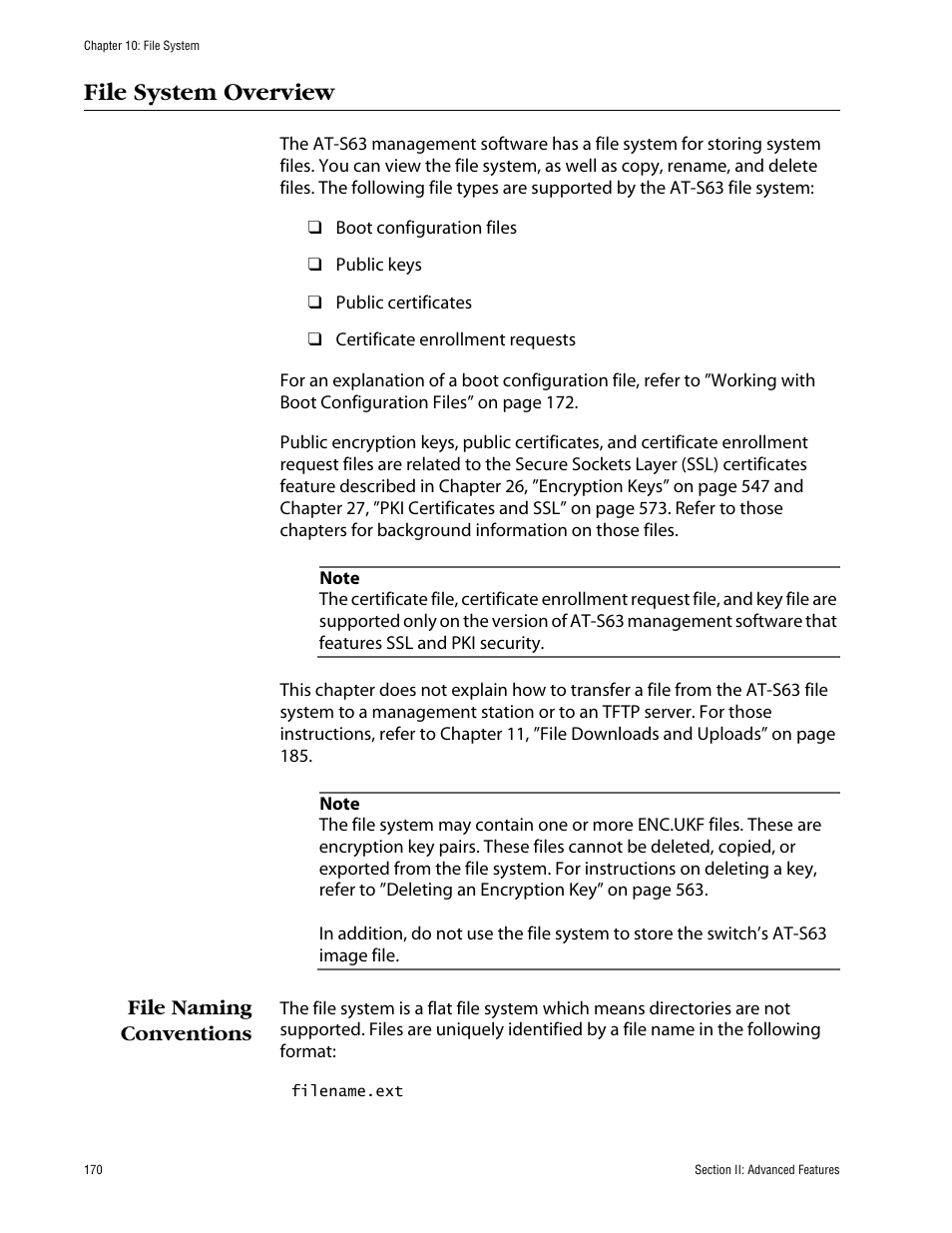 File system overview, File naming conventions | Allied Telesis AT-S63 User Manual | Page 170 / 710