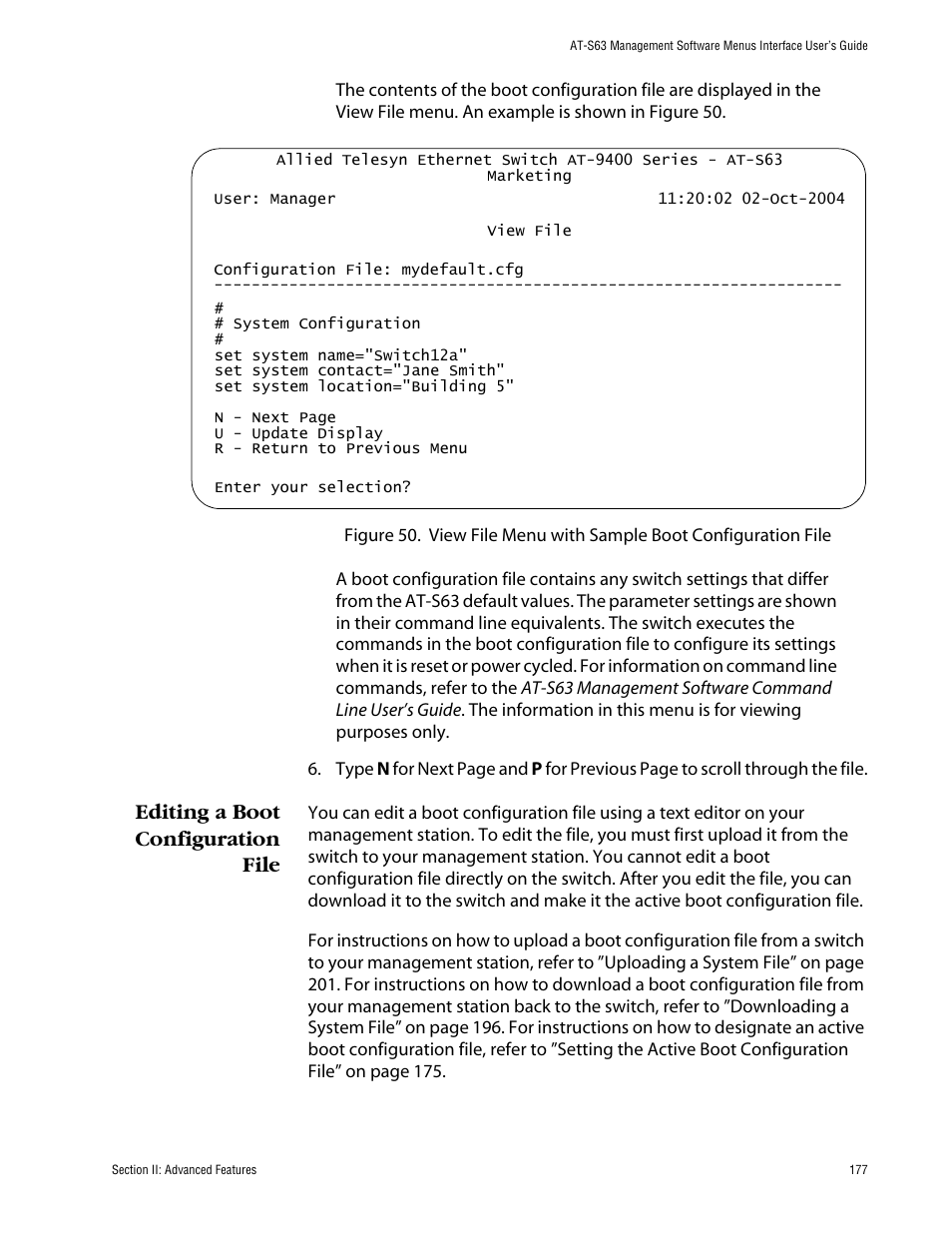 Editing a boot configuration file | Allied Telesis AT-S63 User Manual | Page 177 / 710