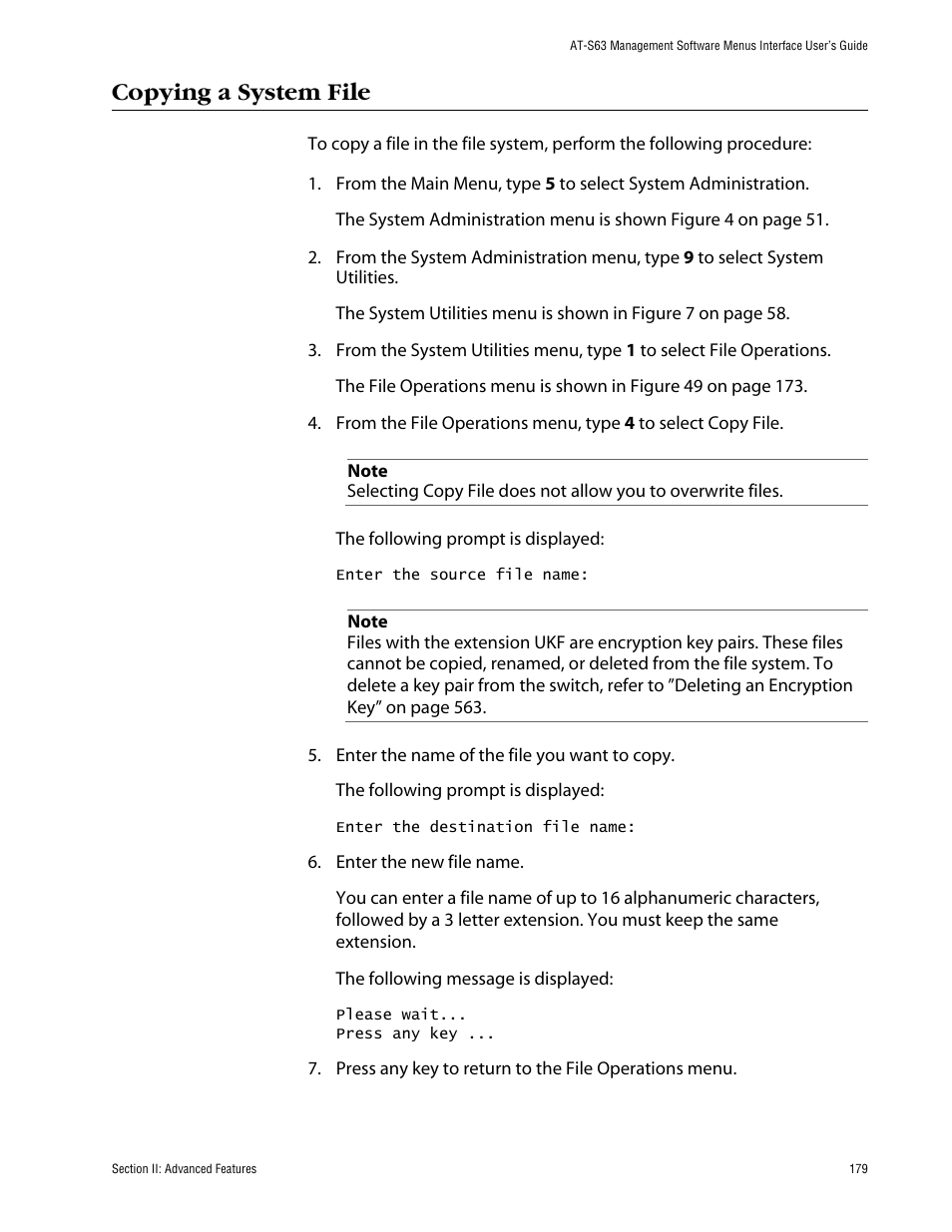 Copying a system file | Allied Telesis AT-S63 User Manual | Page 179 / 710