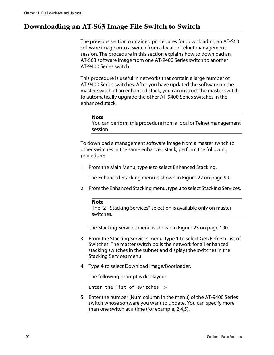 Downloading an at-s63 image file switch to switch | Allied Telesis AT-S63 User Manual | Page 192 / 710