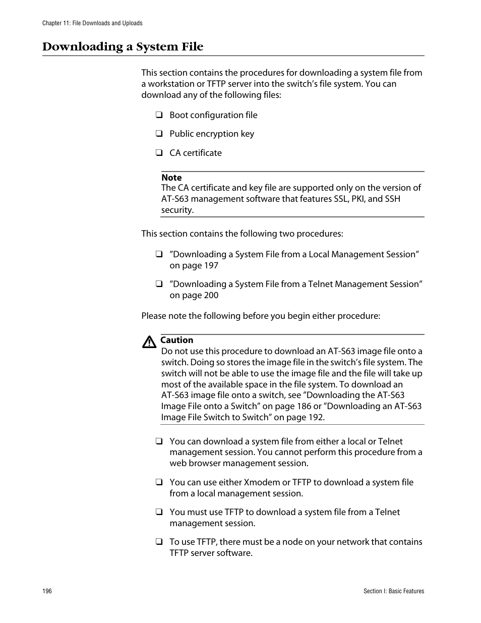 Downloading a system file | Allied Telesis AT-S63 User Manual | Page 196 / 710