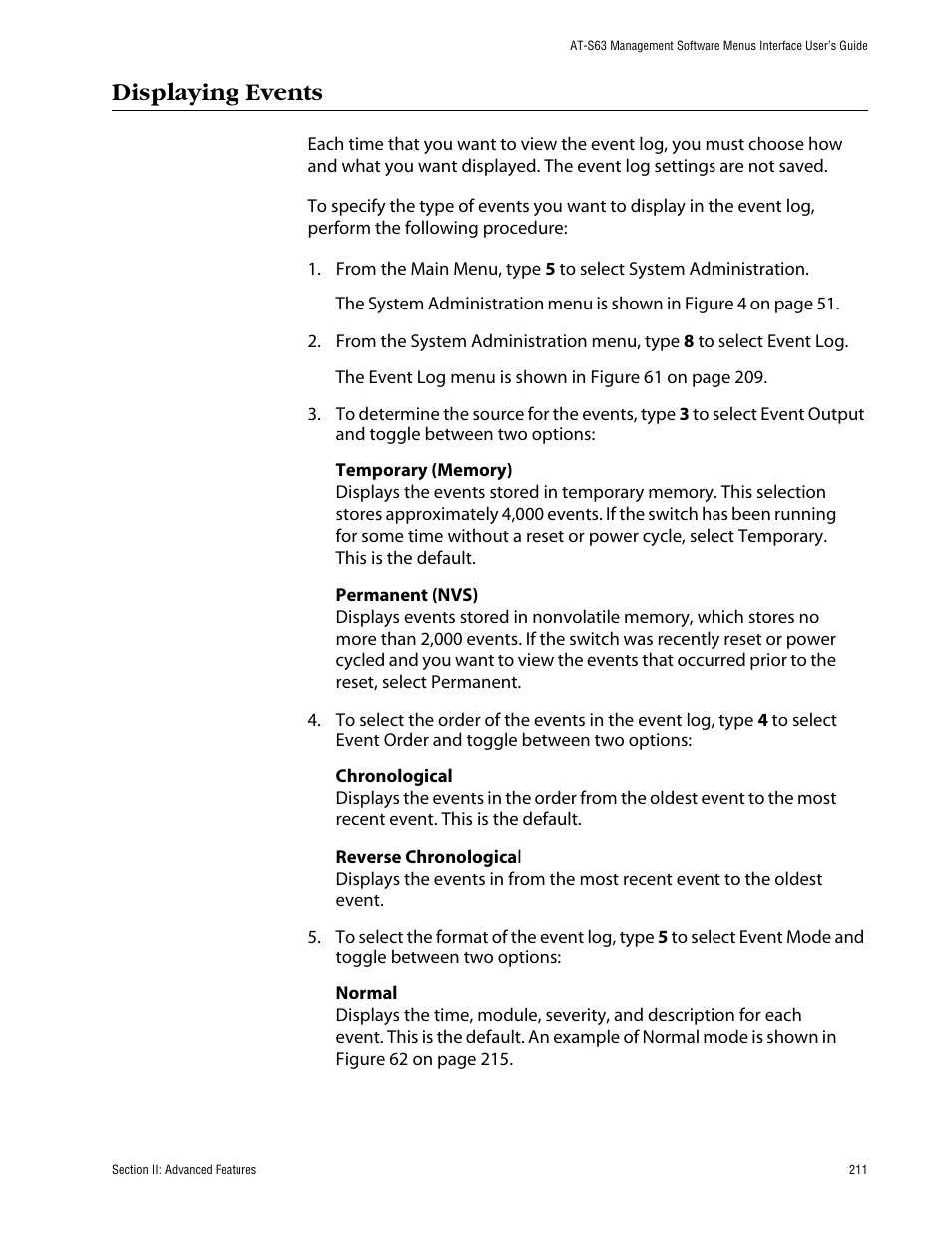 Displaying events | Allied Telesis AT-S63 User Manual | Page 211 / 710