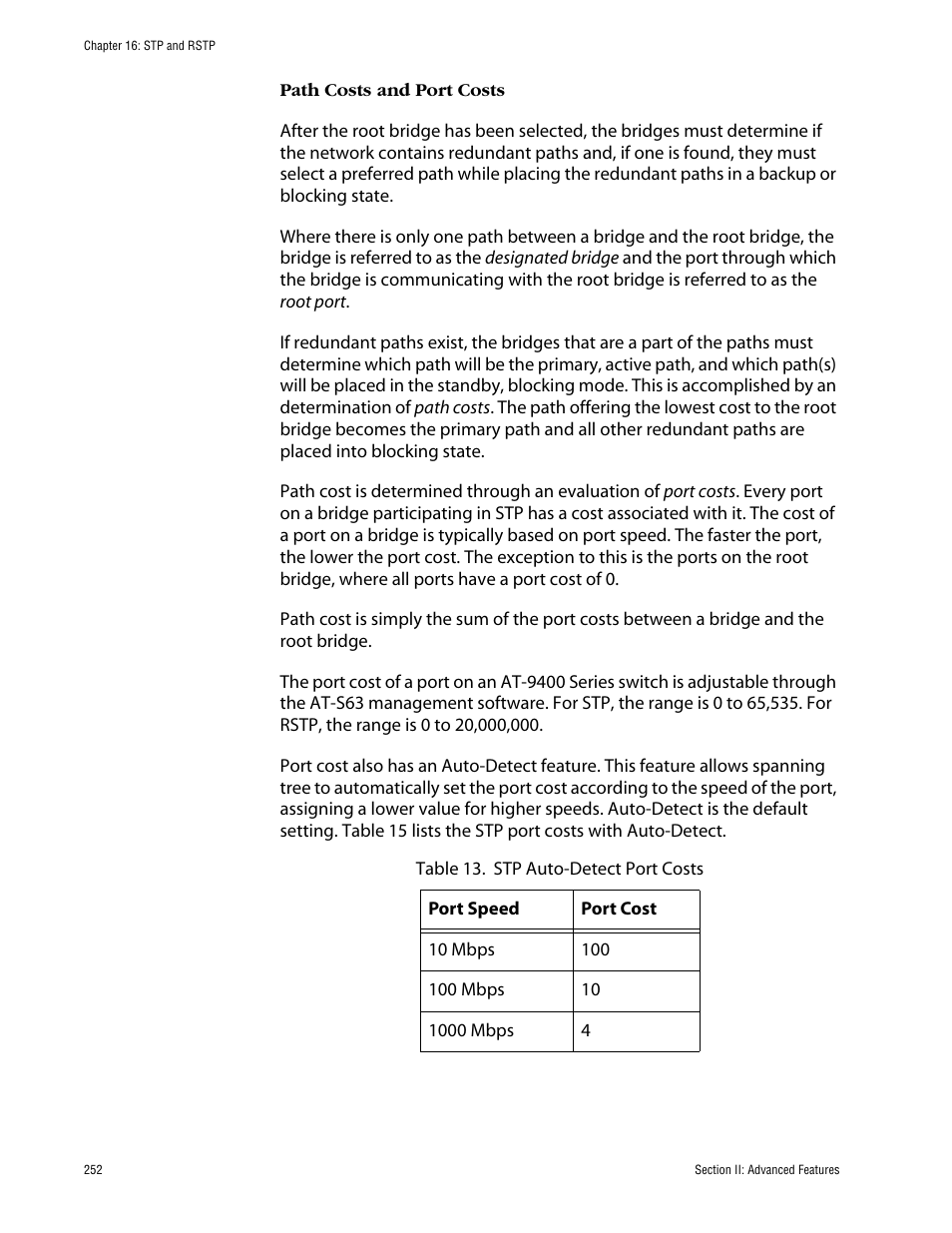 Path costs and port costs | Allied Telesis AT-S63 User Manual | Page 252 / 710