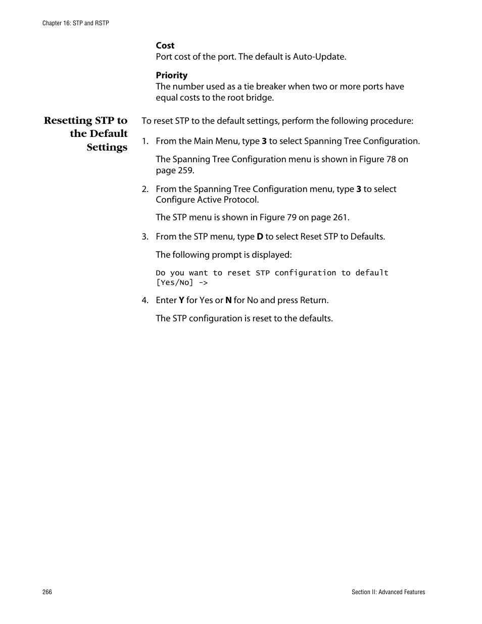 Resetting stp to the default settings | Allied Telesis AT-S63 User Manual | Page 266 / 710