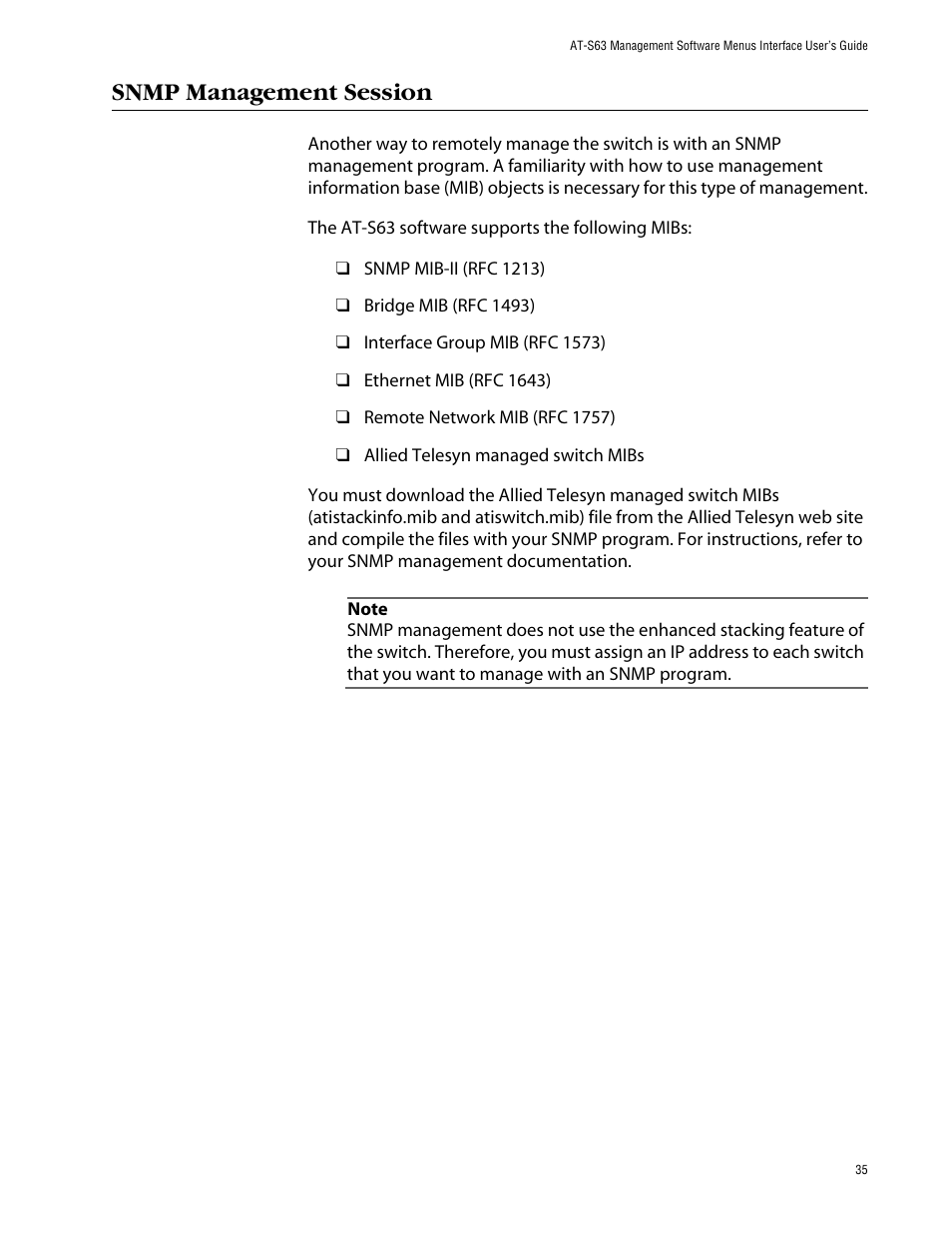 Snmp management session | Allied Telesis AT-S63 User Manual | Page 35 / 710