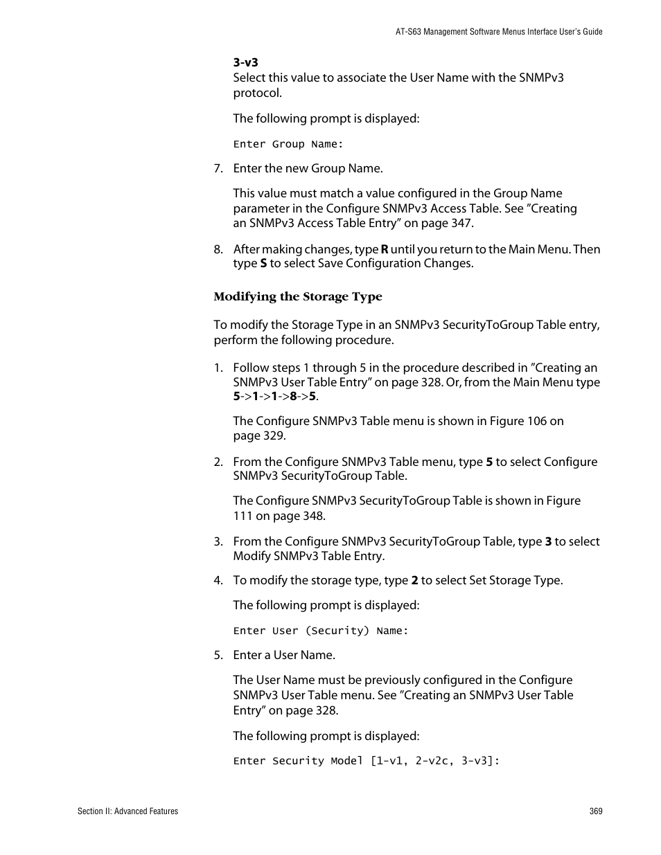 Modifying the storage type | Allied Telesis AT-S63 User Manual | Page 369 / 710