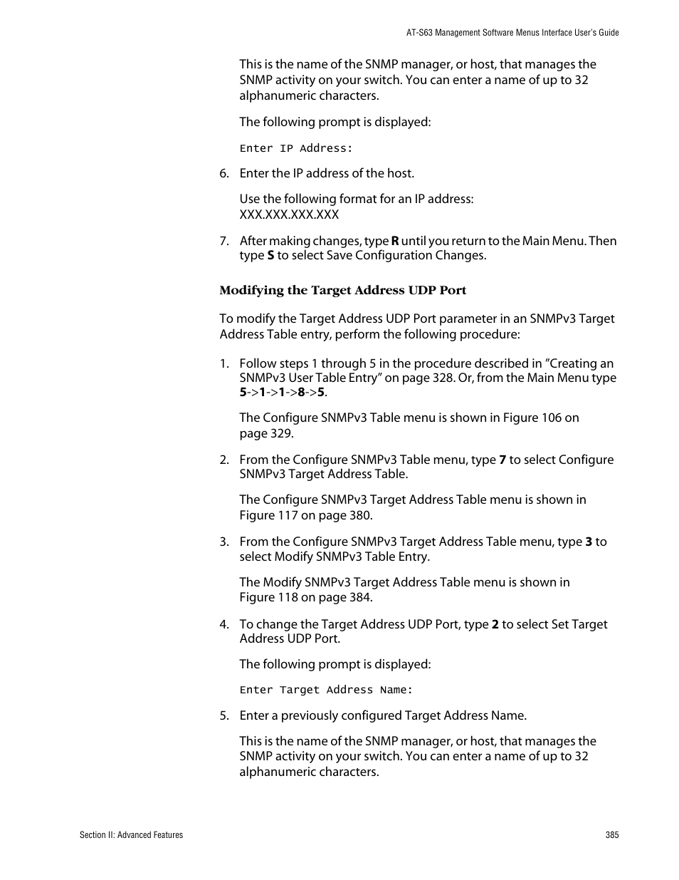 Modifying the target address udp port | Allied Telesis AT-S63 User Manual | Page 385 / 710