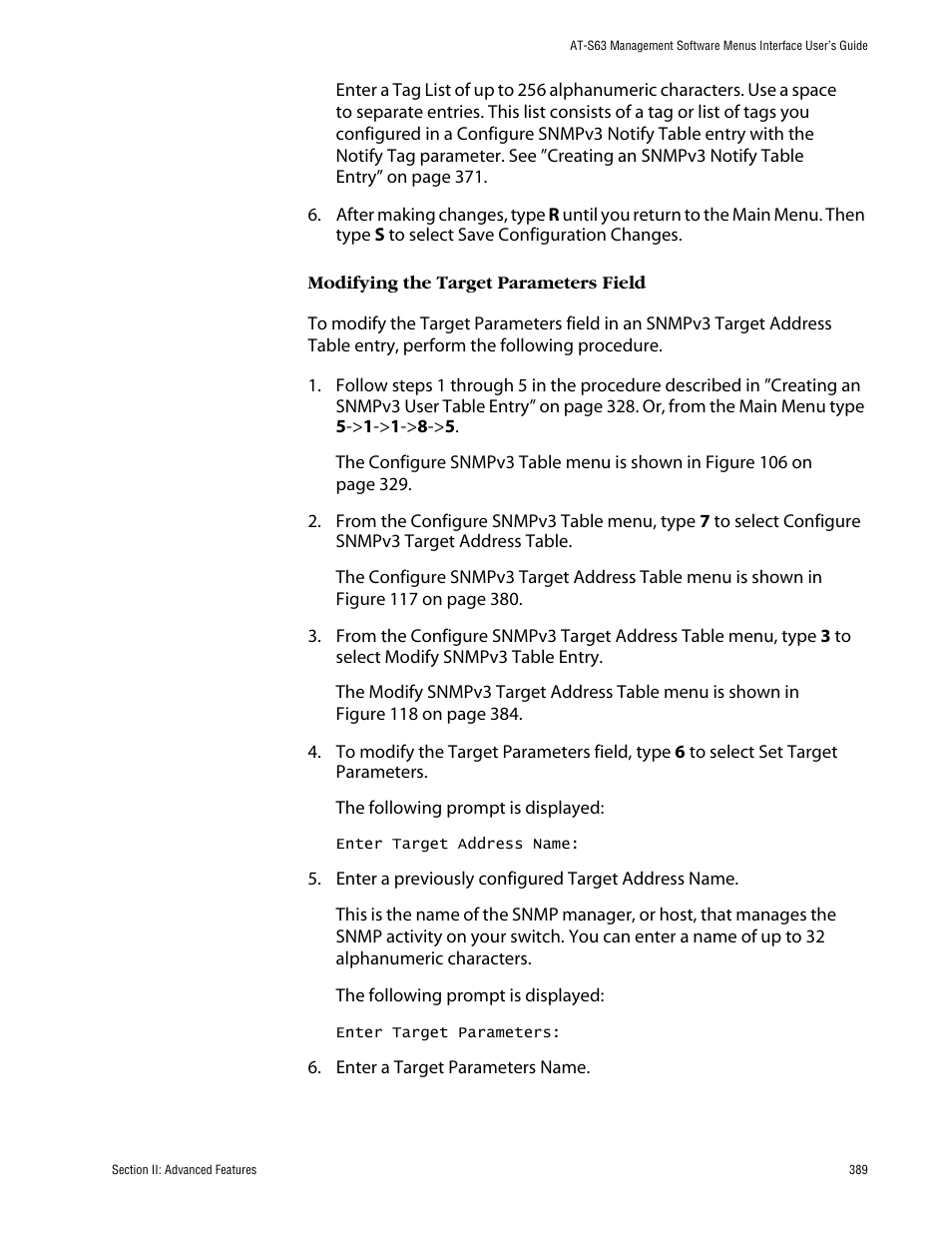Modifying the target parameters field | Allied Telesis AT-S63 User Manual | Page 389 / 710