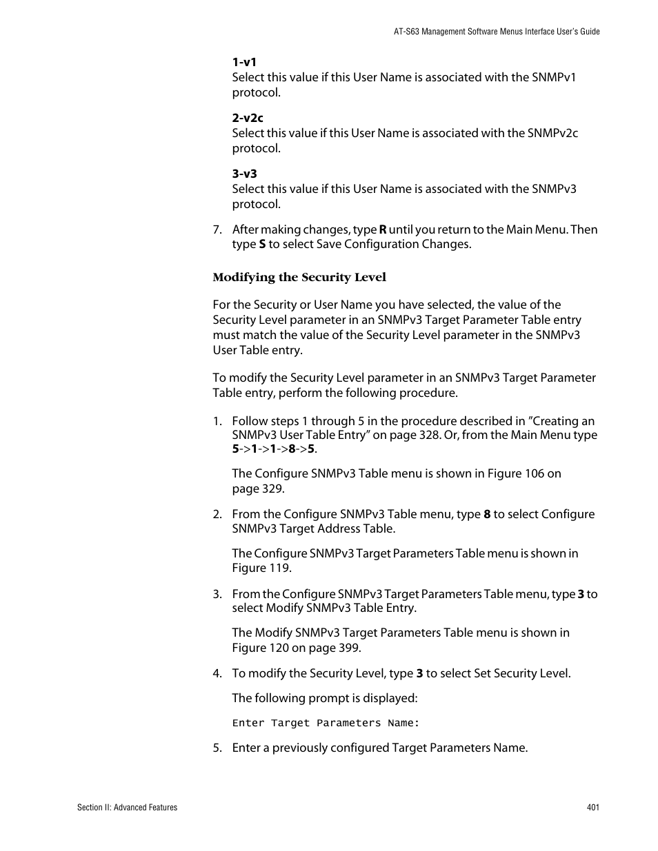 Modifying the security level | Allied Telesis AT-S63 User Manual | Page 401 / 710