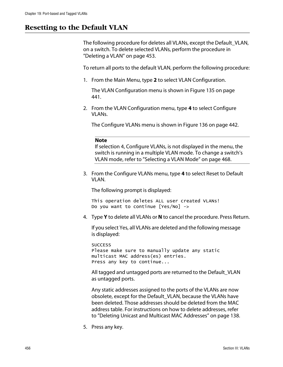Resetting to the default vlan | Allied Telesis AT-S63 User Manual | Page 456 / 710