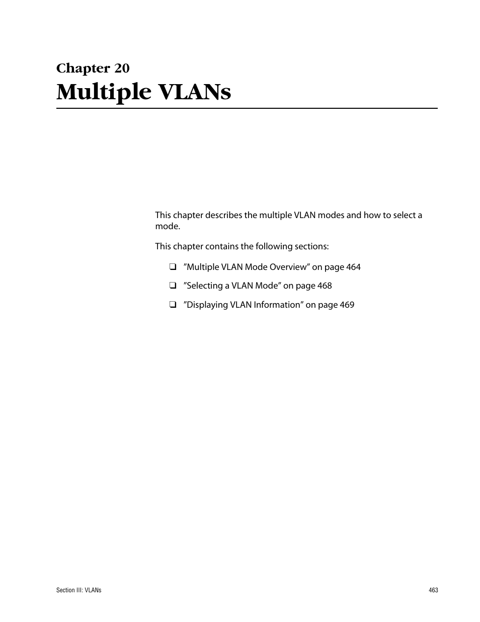 Chapter 20, Multiple vlans, Chapter 20 multiple vlans | Allied Telesis AT-S63 User Manual | Page 463 / 710