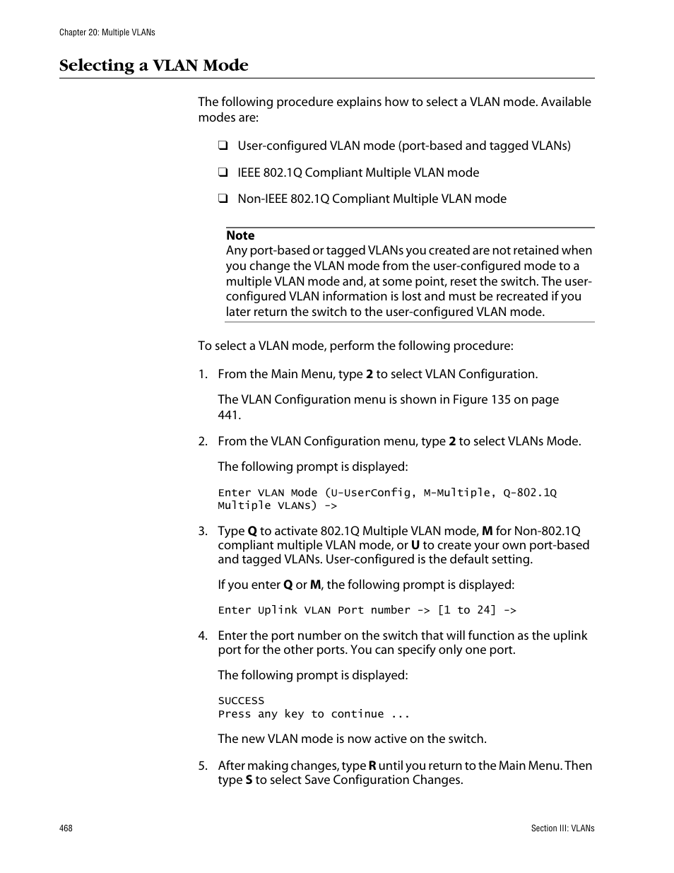 Selecting a vlan mode | Allied Telesis AT-S63 User Manual | Page 468 / 710
