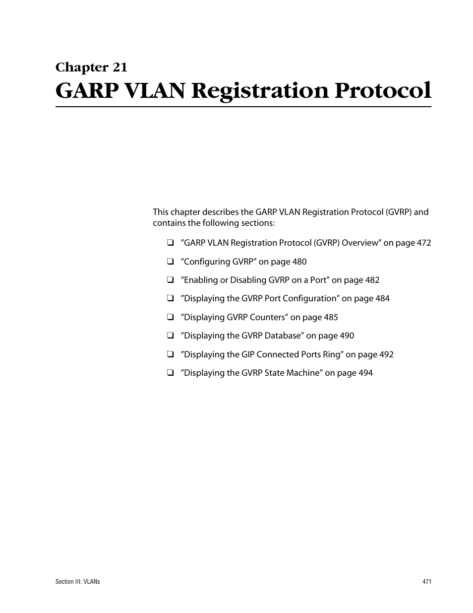 Chapter 21, Garp vlan registration protocol | Allied Telesis AT-S63 User Manual | Page 471 / 710