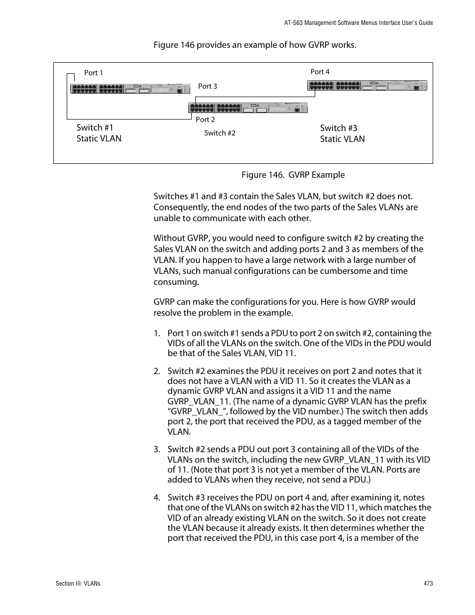 Switch #3 static vlan switch #1 static vlan | Allied Telesis AT-S63 User Manual | Page 473 / 710