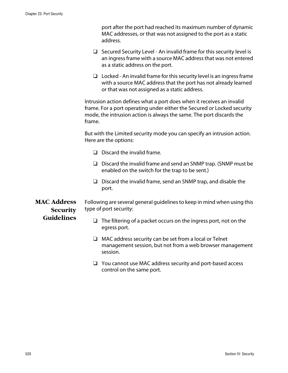 Mac address security guidelines | Allied Telesis AT-S63 User Manual | Page 520 / 710