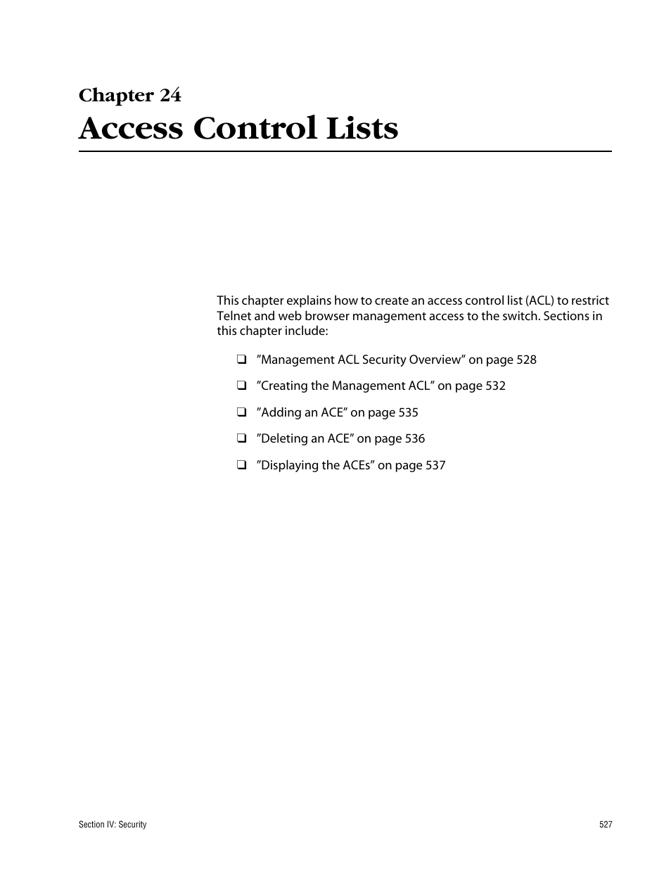 Chapter 24, Access control lists, Chapter 24 access control lists | Allied Telesis AT-S63 User Manual | Page 527 / 710