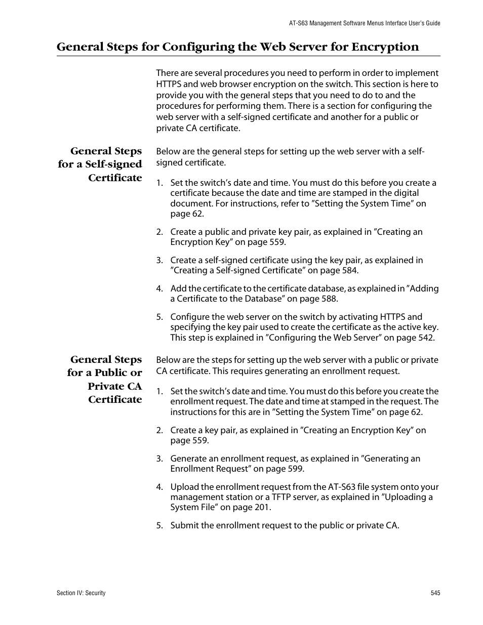 General steps for a self-signed certificate | Allied Telesis AT-S63 User Manual | Page 545 / 710