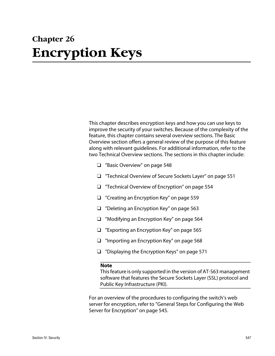 Chapter 26, Encryption keys, Chapter 26 encryption keys | Allied Telesis AT-S63 User Manual | Page 547 / 710