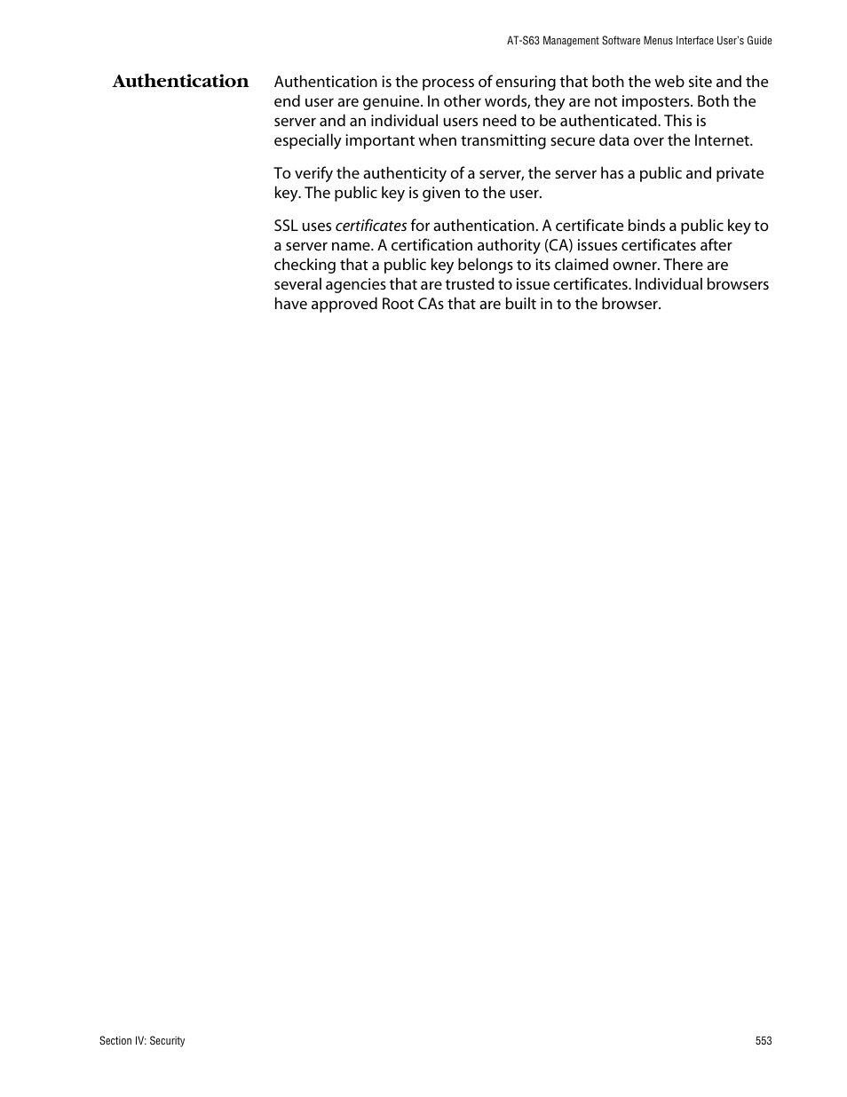 Authentication | Allied Telesis AT-S63 User Manual | Page 553 / 710