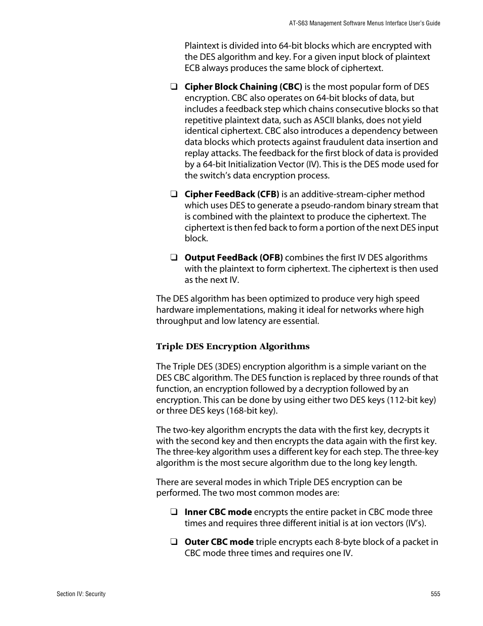 Triple des encryption algorithms | Allied Telesis AT-S63 User Manual | Page 555 / 710