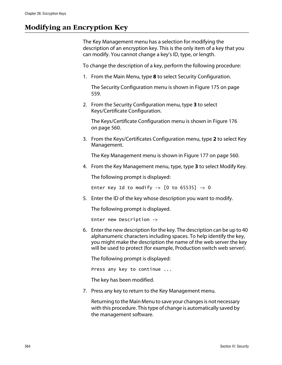 Modifying an encryption key | Allied Telesis AT-S63 User Manual | Page 564 / 710