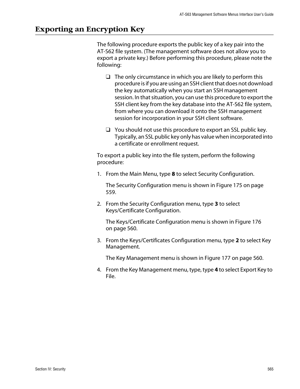 Exporting an encryption key | Allied Telesis AT-S63 User Manual | Page 565 / 710