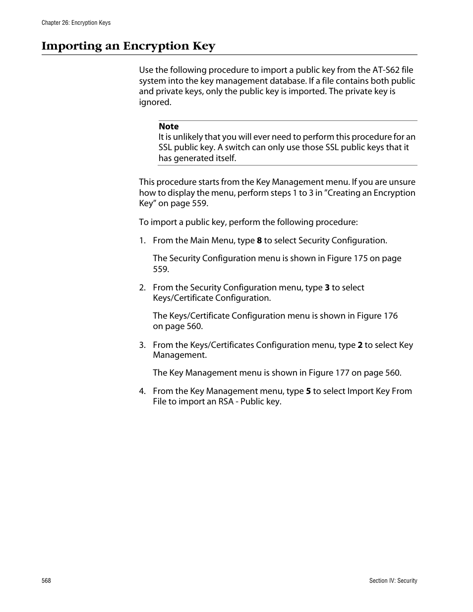Importing an encryption key | Allied Telesis AT-S63 User Manual | Page 568 / 710
