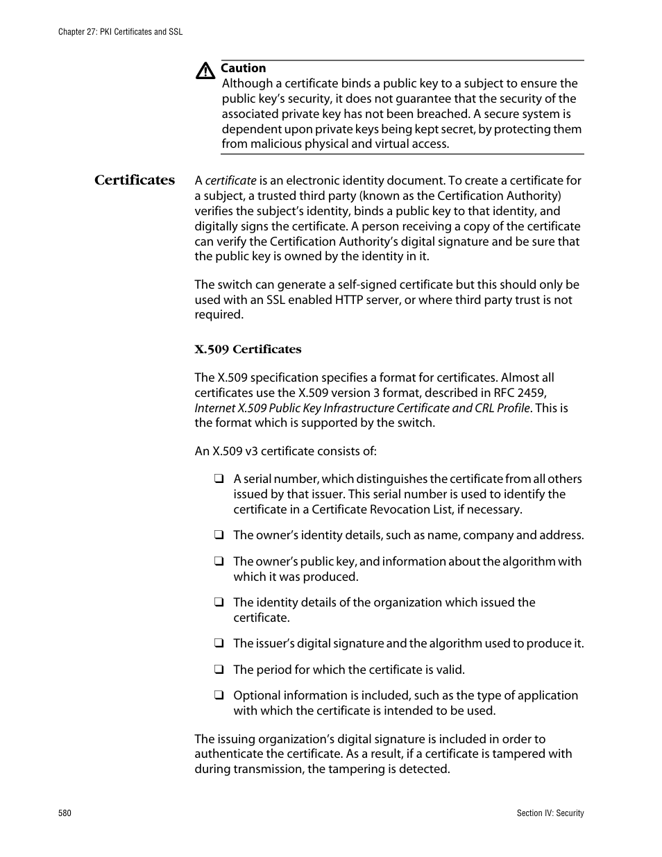 Certificates, X.509 certificates | Allied Telesis AT-S63 User Manual | Page 580 / 710