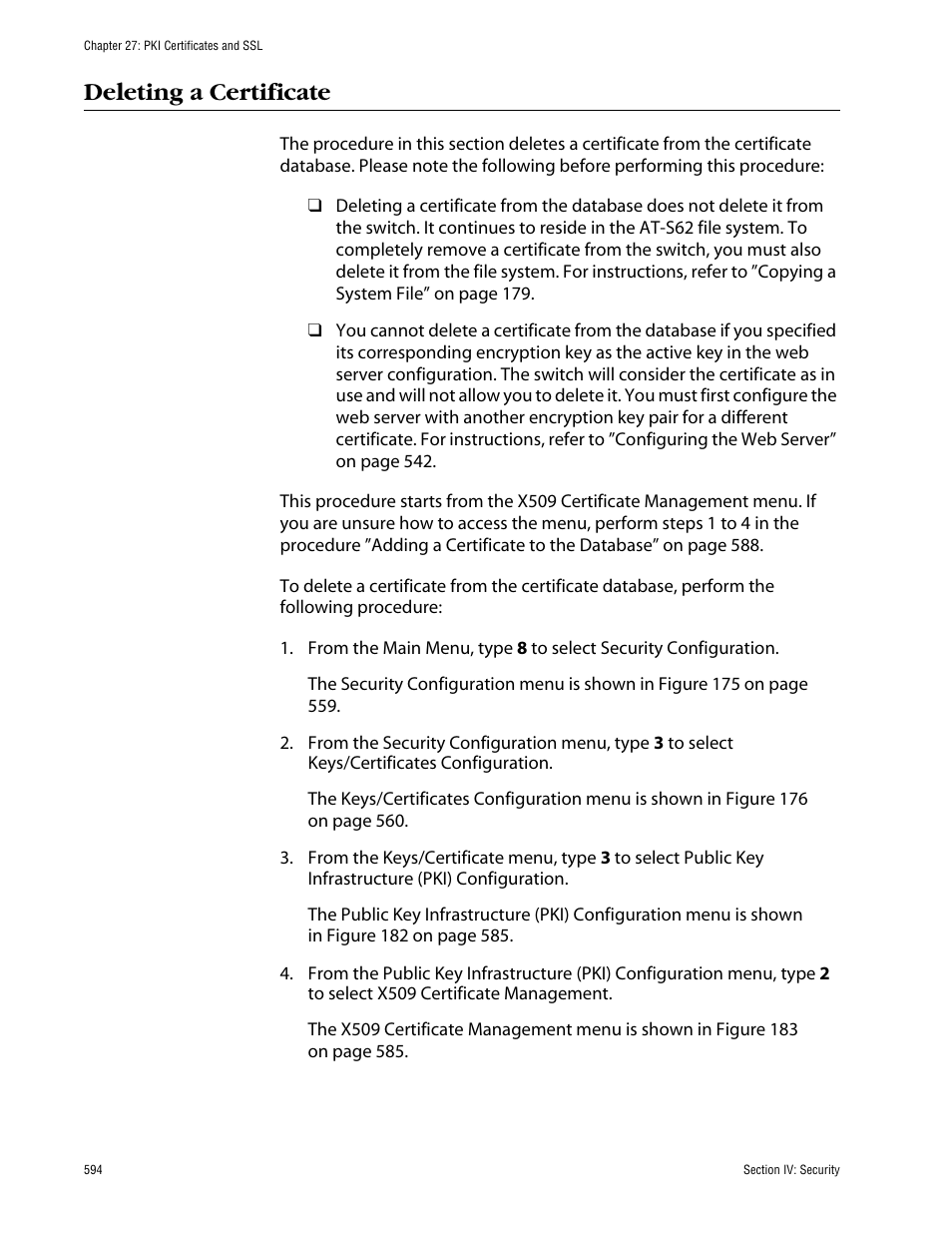 Deleting a certificate | Allied Telesis AT-S63 User Manual | Page 594 / 710