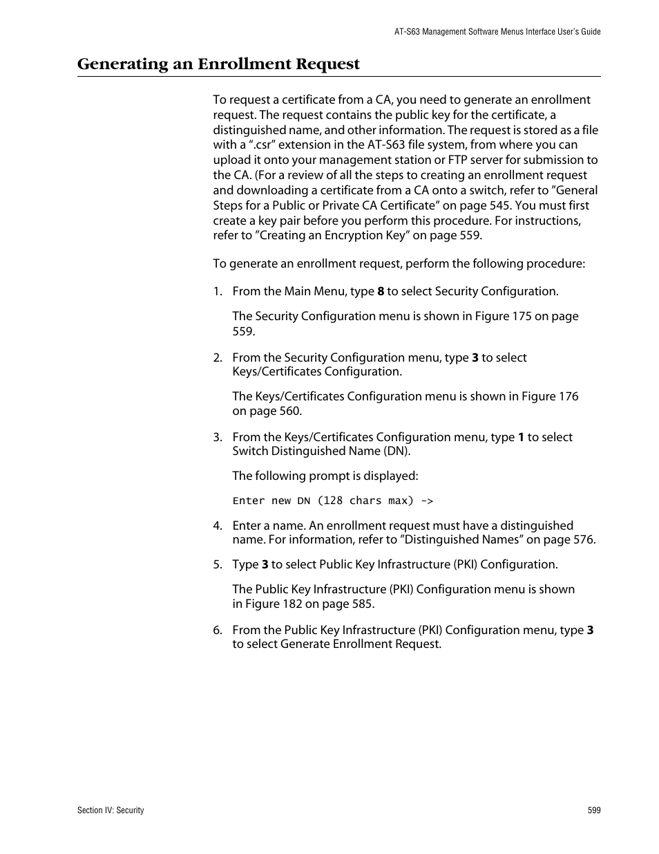 Generating an enrollment request, As explained in ”generating an | Allied Telesis AT-S63 User Manual | Page 599 / 710