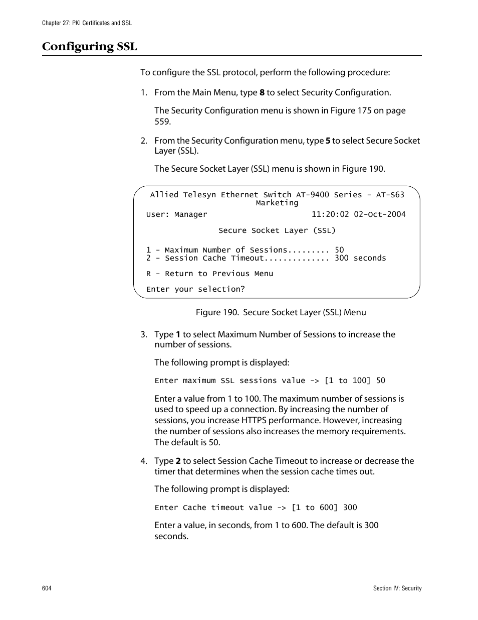 Configuring ssl | Allied Telesis AT-S63 User Manual | Page 604 / 710