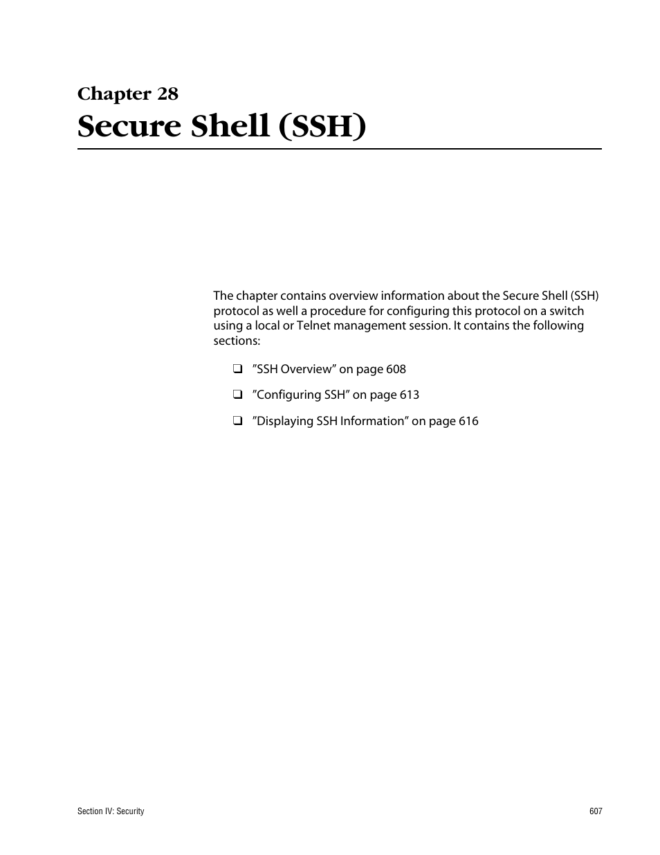 Chapter 28, Secure shell (ssh), Chapter 28 secure shell (ssh) | Allied Telesis AT-S63 User Manual | Page 607 / 710