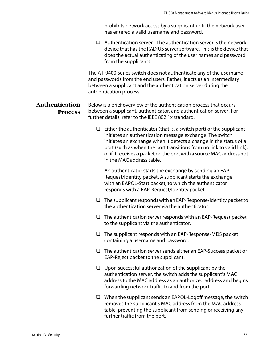 Authentication process | Allied Telesis AT-S63 User Manual | Page 621 / 710
