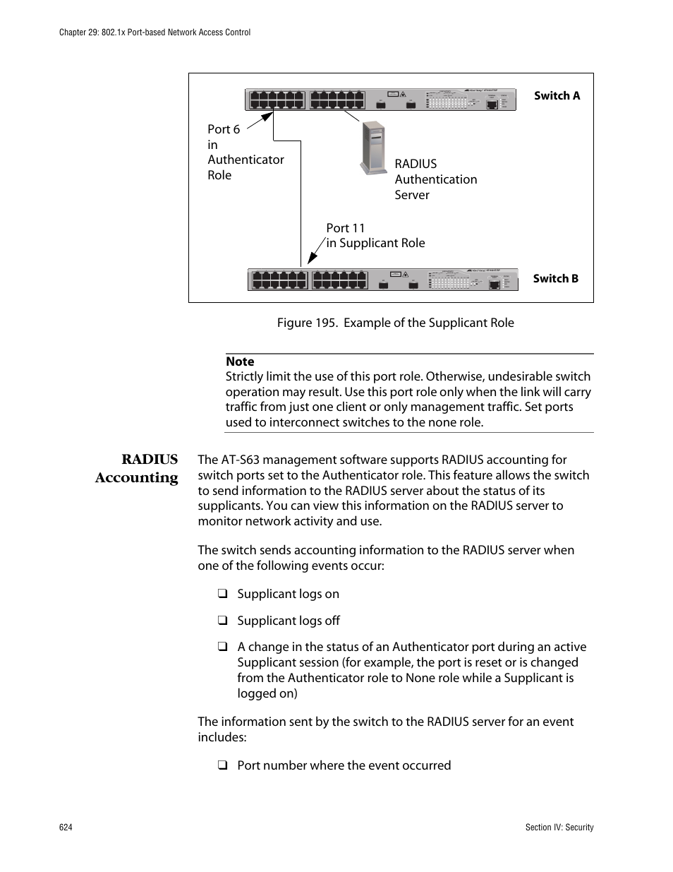Radius accounting, Switch a switch b | Allied Telesis AT-S63 User Manual | Page 624 / 710