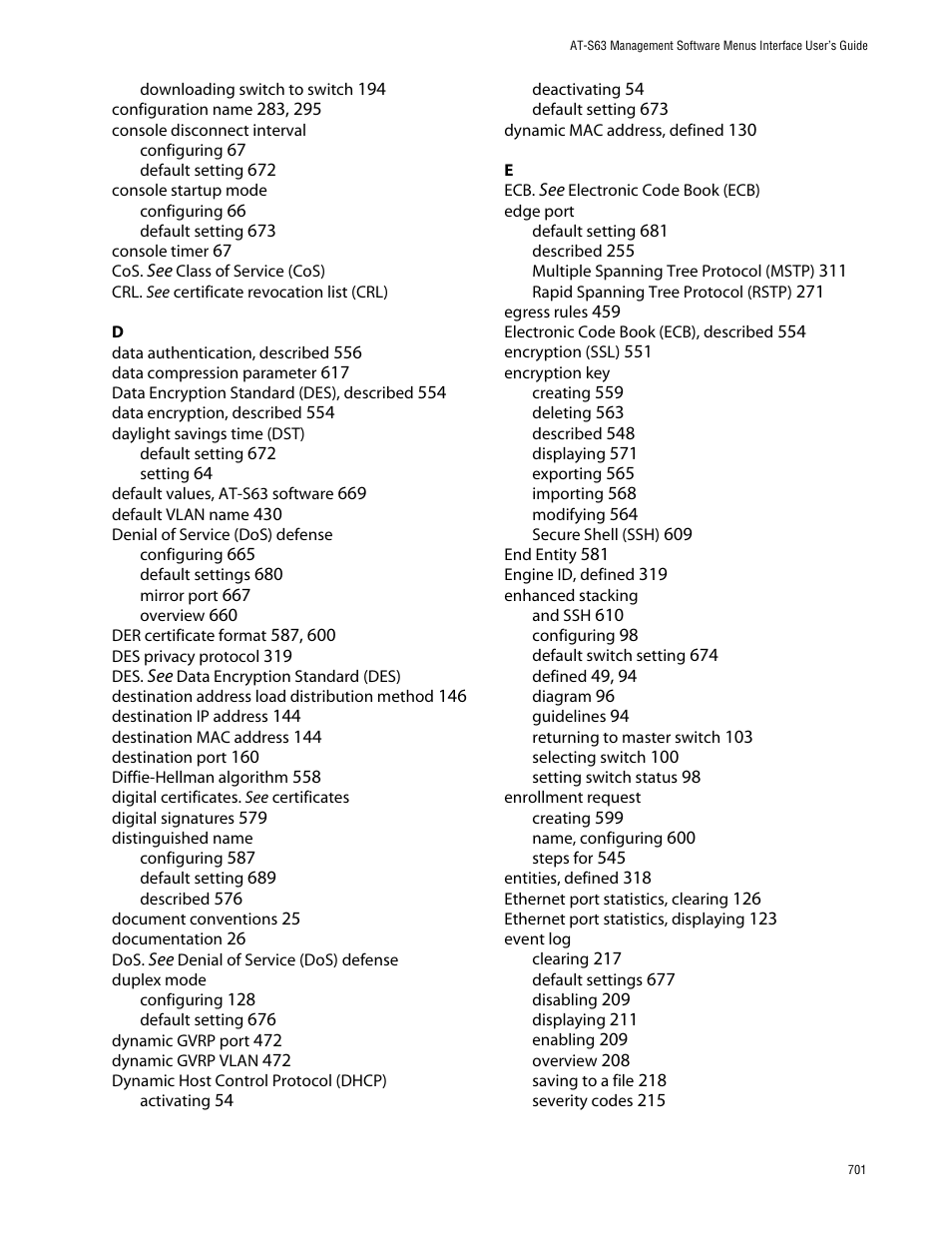 Allied Telesis AT-S63 User Manual | Page 701 / 710
