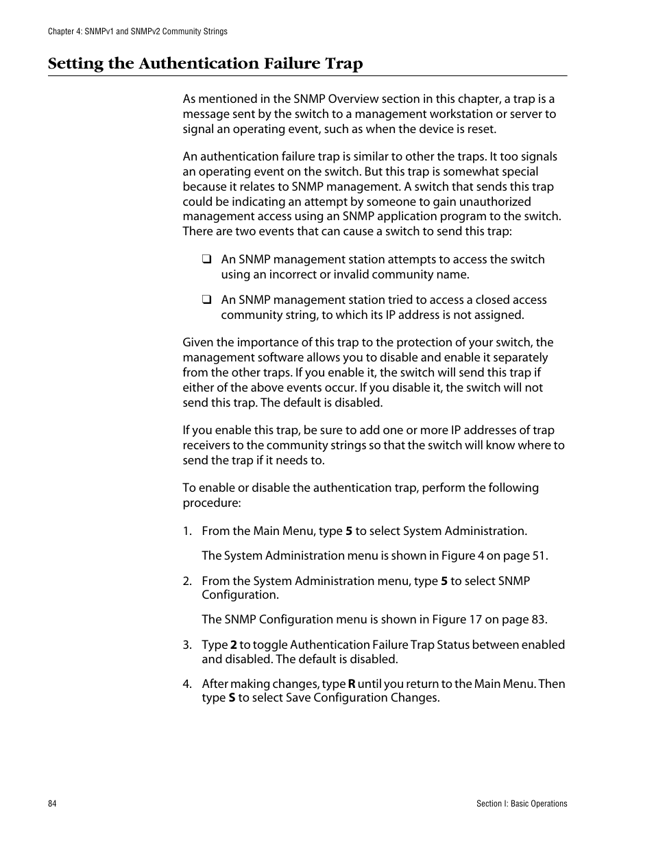 Setting the authentication failure trap | Allied Telesis AT-S63 User Manual | Page 84 / 710