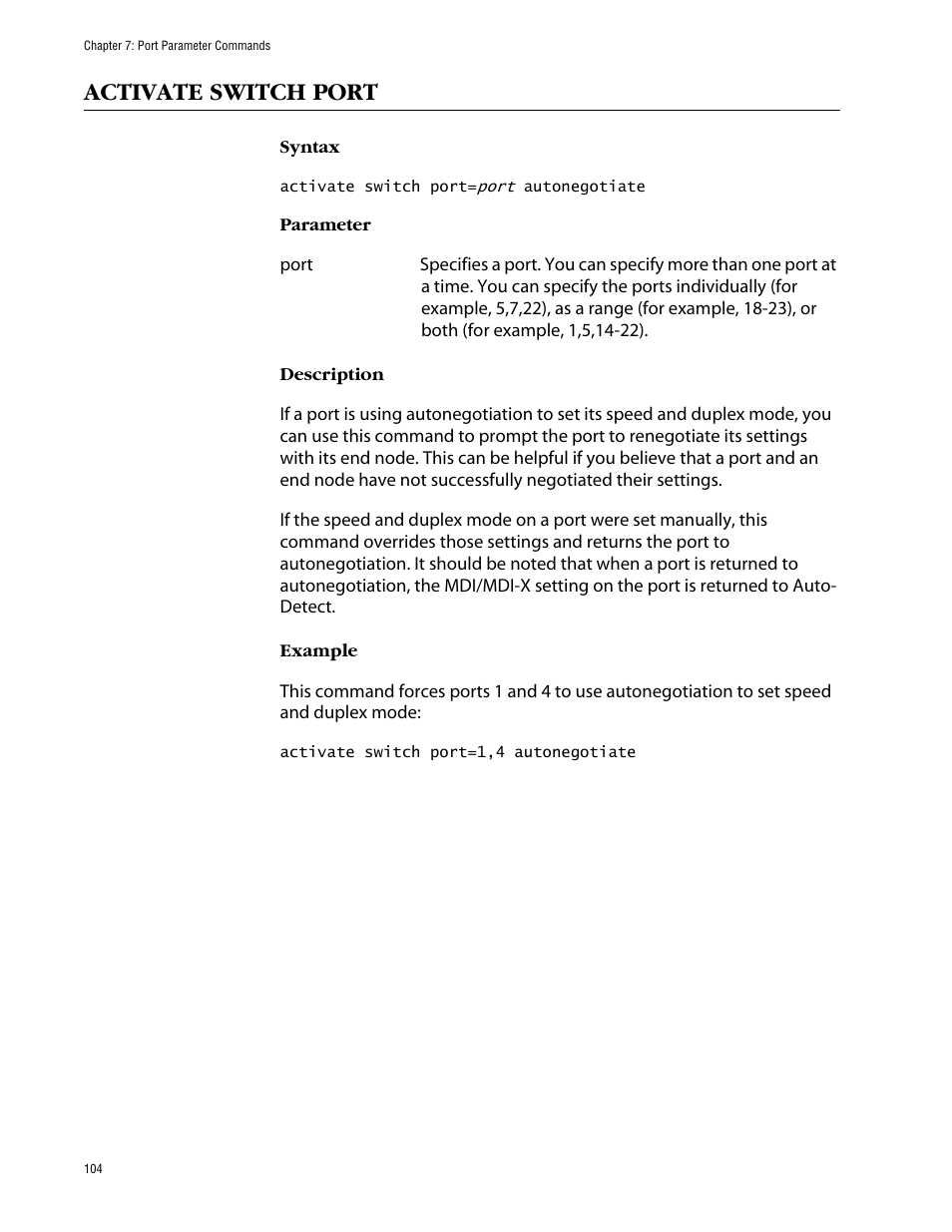 Activate switch port | Allied Telesis AT-S63 User Manual | Page 104 / 464