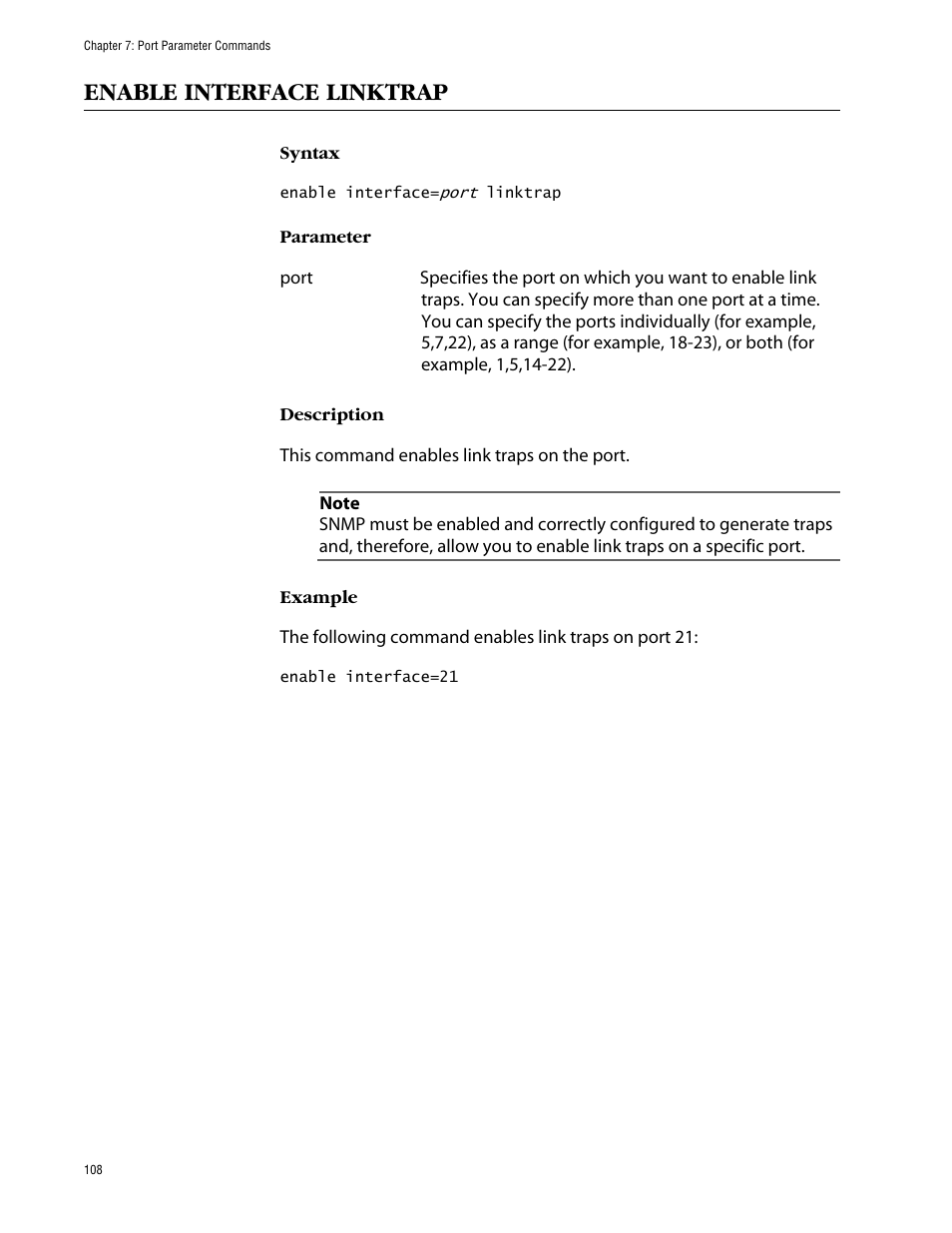 Enable interface linktrap | Allied Telesis AT-S63 User Manual | Page 108 / 464
