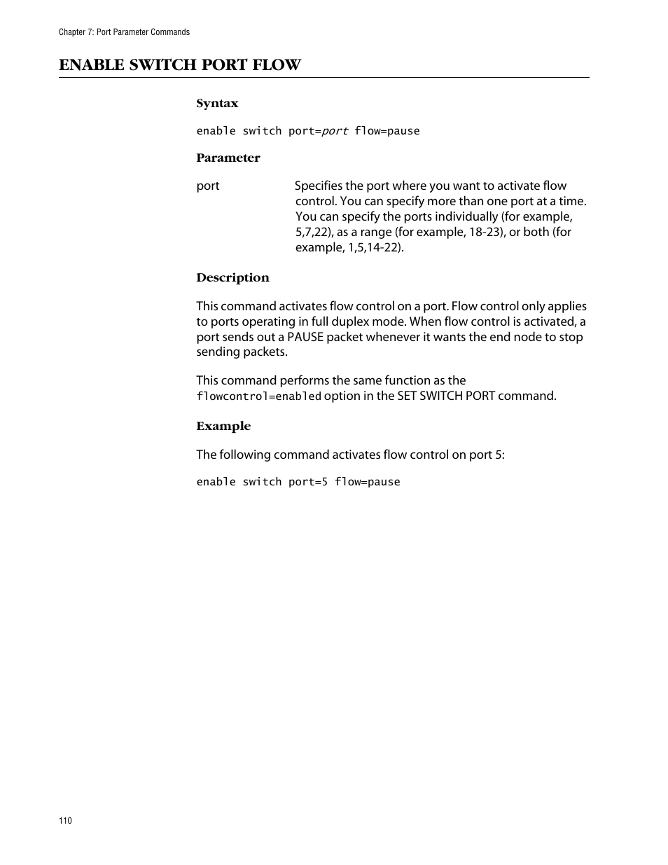 Enable switch port flow | Allied Telesis AT-S63 User Manual | Page 110 / 464