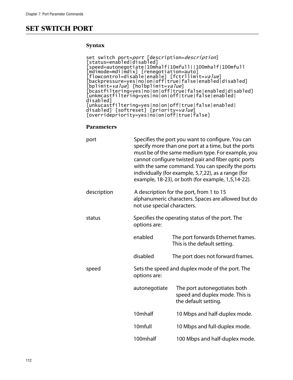 Set switch port | Allied Telesis AT-S63 User Manual | Page 112 / 464
