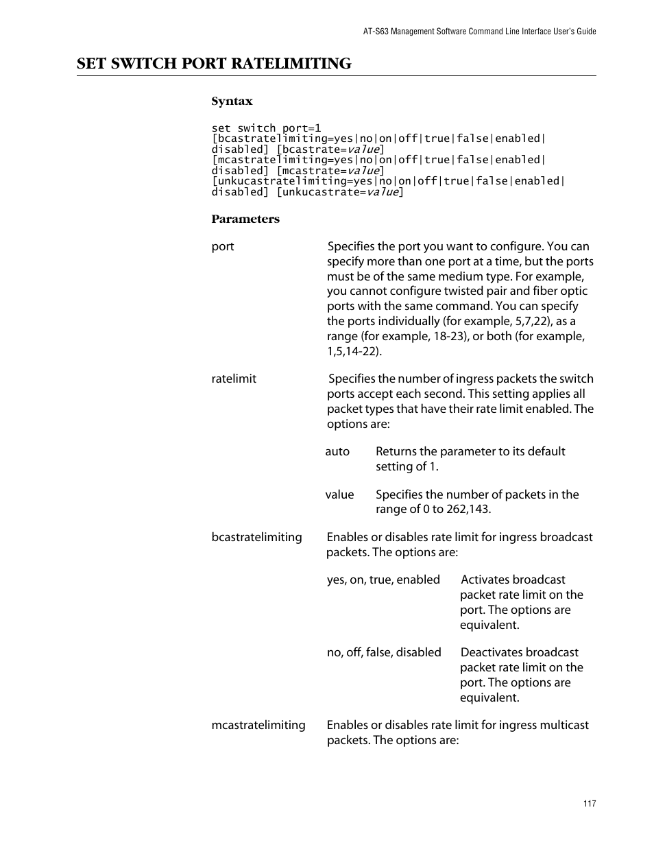 Set switch port ratelimiting | Allied Telesis AT-S63 User Manual | Page 117 / 464