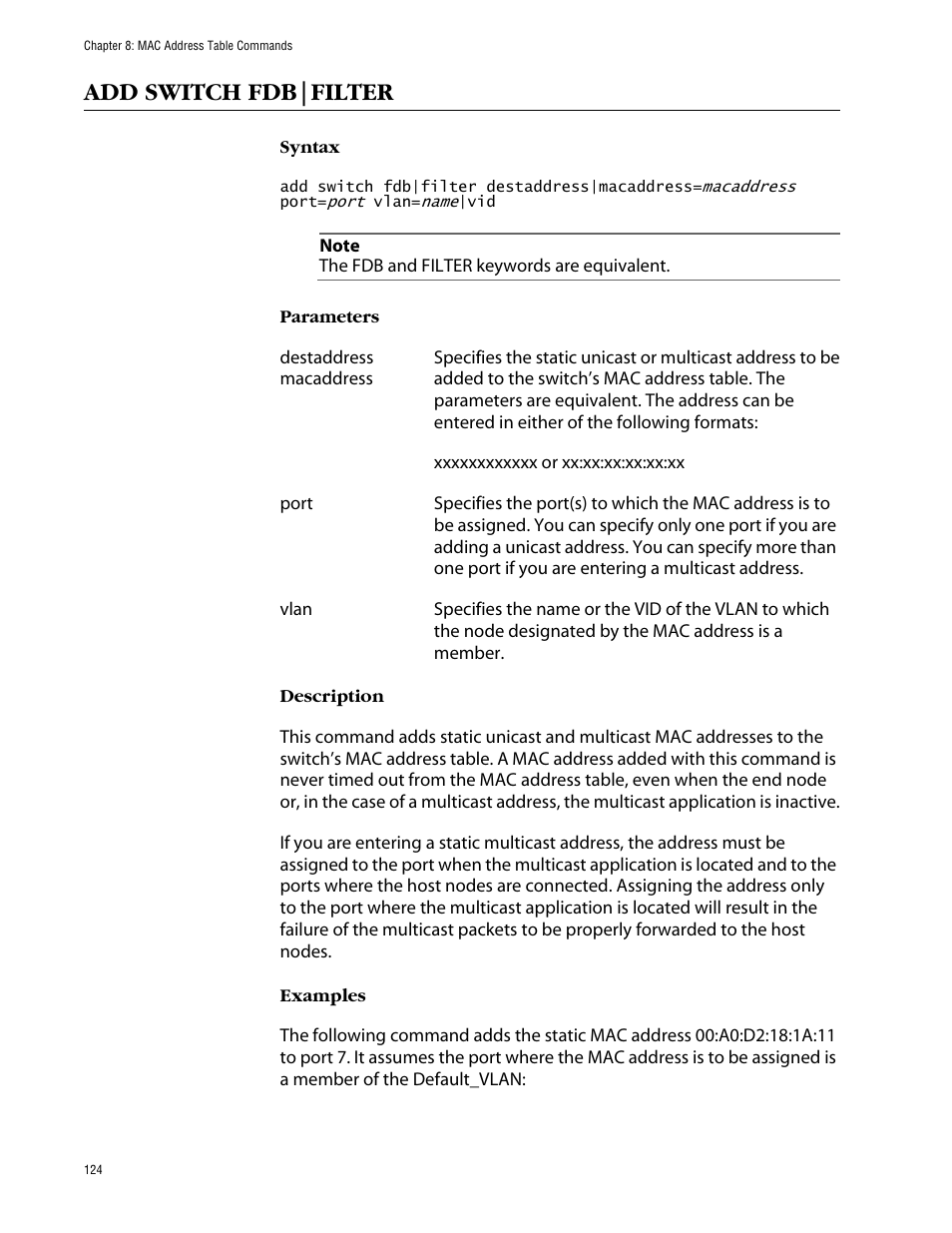 Add switch fdb|filter | Allied Telesis AT-S63 User Manual | Page 124 / 464