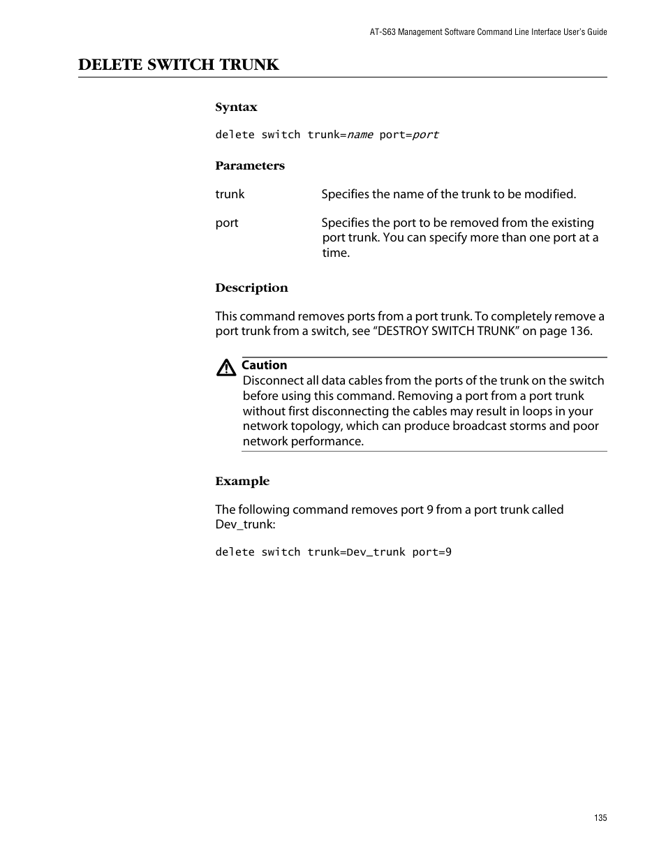 Delete switch trunk | Allied Telesis AT-S63 User Manual | Page 135 / 464