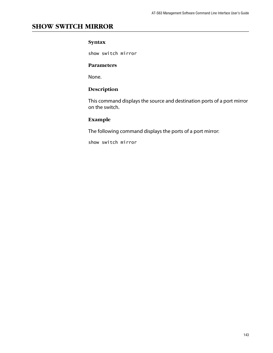 Show switch mirror | Allied Telesis AT-S63 User Manual | Page 143 / 464